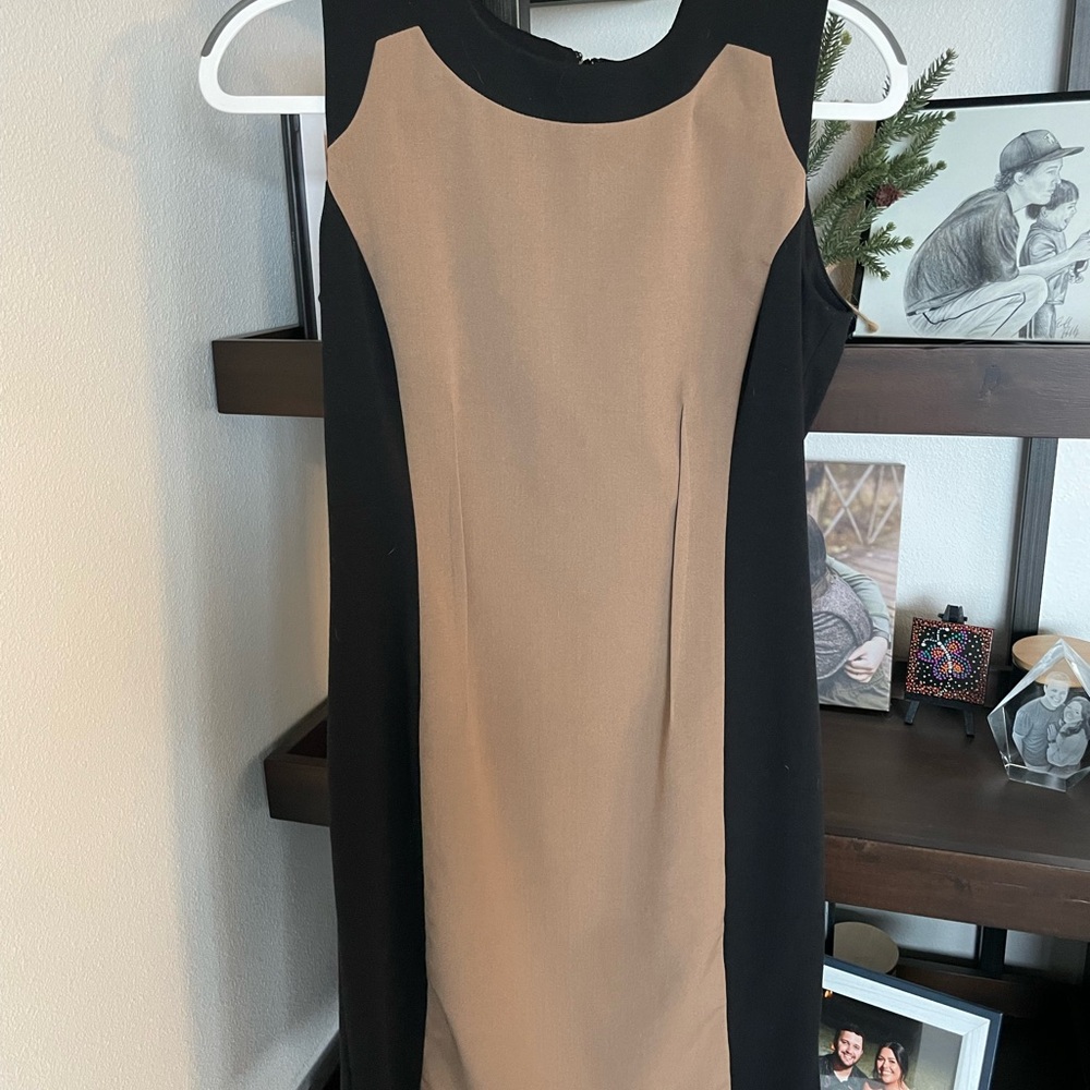 Calvin Klein Black and Tan Midi Dress
